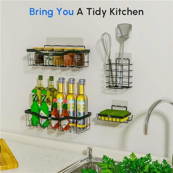 Adhesive Shower Caddy Set Rustproof Stainless Steel Wall Mounted Bathroom Organi - Picture 3 of 8